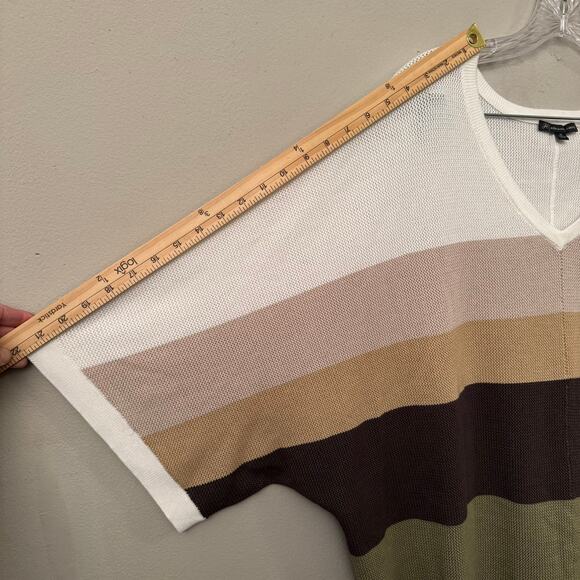 Adrianna Pappell V-Neck Color-Block Seed Stitch Short Dolmen Sleeved Top 2X - Picture 11 of 12